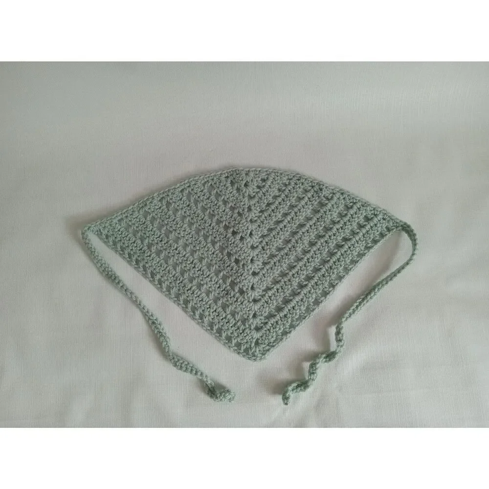Handmade Boho Sage Green Acrylic Crochet Triangle Bandana Hair Scarf One Size